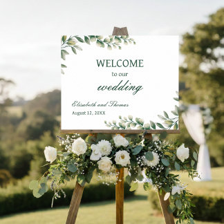 Póster Cartel de bienvenida de boda elegante con hojas de
