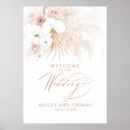 Póster Cartel de bienvenida de boda elegante floral tropi
