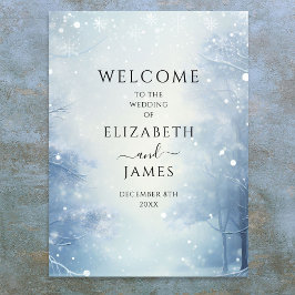 Póster Cartel de bienvenida de boda en bosque de invierno