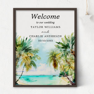 Póster Cartel de bienvenida de boda en destino de playa t