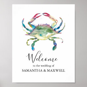 Póster Cartel de bienvenida de boda en la playa Cangrejo 