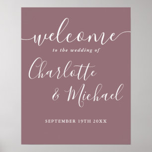 Póster Cartel de bienvenida de boda en letra script con f