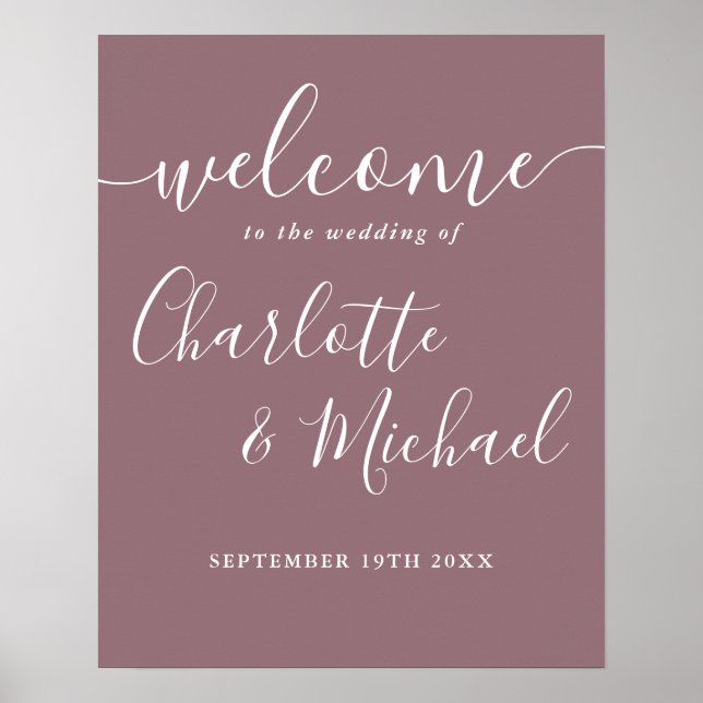 Póster Cartel de bienvenida de boda en letra script con f (Frente)