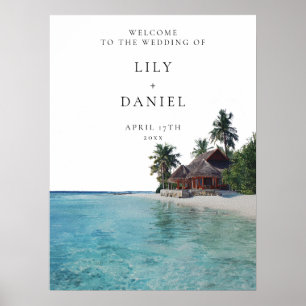 Póster Cartel de bienvenida de boda en playa tropical