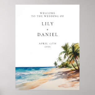 Póster Cartel de bienvenida de boda en playa tropical