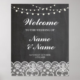 Póster Cartel de bienvenida de boda encaje y cartel de ti