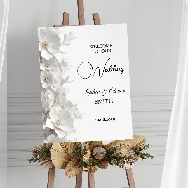 Póster Cartel de bienvenida de boda floral blanco 3D mini (Subido por el creador)