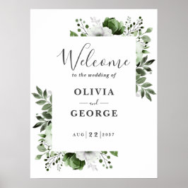 Póster Cartel de bienvenida de boda floral botánico verde