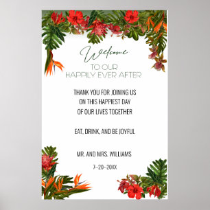 Póster Cartel de bienvenida de boda floral brisa tropical