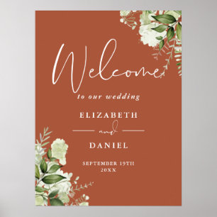Póster Cartel de bienvenida de boda floral con vegetación