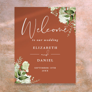 Póster Cartel de bienvenida de boda floral con vegetación