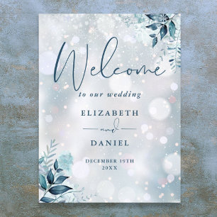 Póster Cartel de bienvenida de boda floral copos de nieve