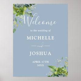 Póster Cartel de bienvenida de boda floral de eucalipto a