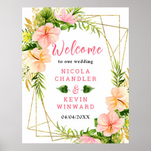 Póster Cartel de bienvenida de boda floral de jungla trop
