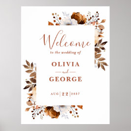 Póster Cartel de bienvenida de boda floral de terracota d