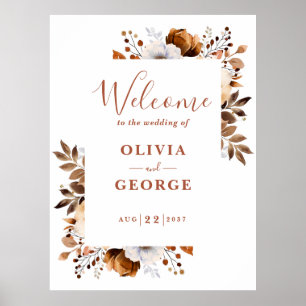 Póster Cartel de bienvenida de boda floral de terracota d