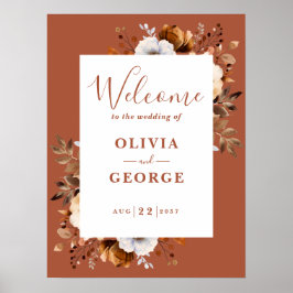 Póster Cartel de bienvenida de boda floral de terracota d