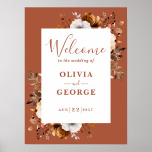 Póster Cartel de bienvenida de boda floral de terracota d