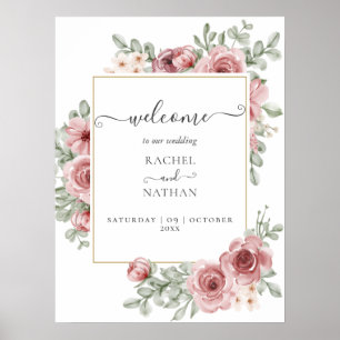 Póster Cartel de bienvenida de boda floral elegante moder