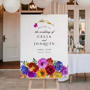Póster Cartel de bienvenida de boda floral Fiesta Mexican