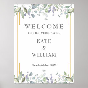 Póster Cartel de bienvenida de boda floral geométrico lil