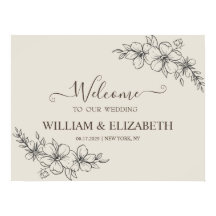 Cartel de bienvenida de boda floral minimalista ne