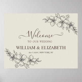 Póster Cartel de bienvenida de boda floral minimalista ne