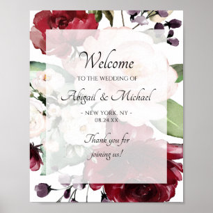 Póster Cartel de bienvenida de boda floral violeta meloco