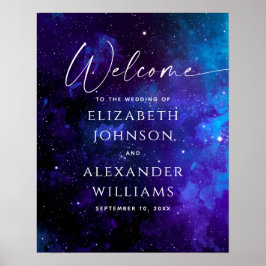 Póster Cartel de bienvenida de boda Galaxy | Noche estrel