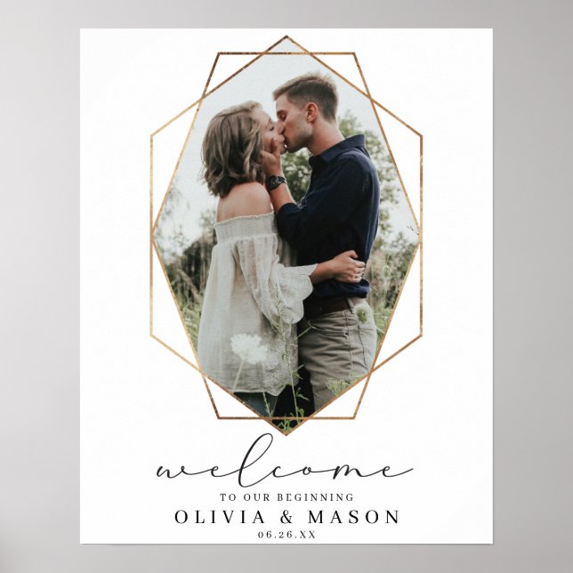 Póster Cartel de bienvenida de boda geométrico de oro con (Frente)