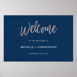 Póster Cartel de bienvenida de boda Glam Chic en azul mar