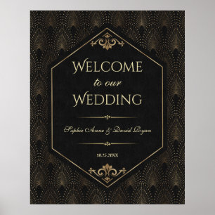 Póster Cartel de bienvenida de boda Glam Gold Black Great
