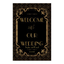 Cartel de bienvenida de boda Glam Great Gatsby Gol