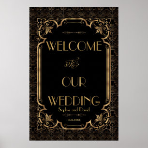 Póster Cartel de bienvenida de boda Glam Great Gatsby Gol