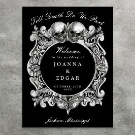 Póster Cartel de bienvenida de boda gótica de cráneos en 