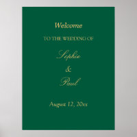Cartel de bienvenida de boda Hunter Green Golden B