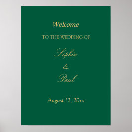 Póster Cartel de bienvenida de boda Hunter Green Golden B