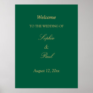 Póster Cartel de bienvenida de boda Hunter Green Golden B