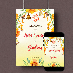 Póster Cartel de bienvenida de boda indio de Haldi marigo