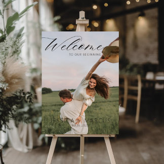 Póster Cartel de bienvenida de boda limpio con foto