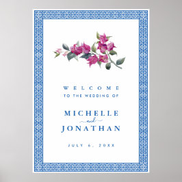 Póster Cartel de bienvenida de boda Mediterráneo Azul con