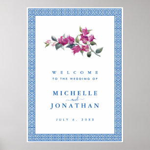 Póster Cartel de bienvenida de boda Mediterráneo Azul con