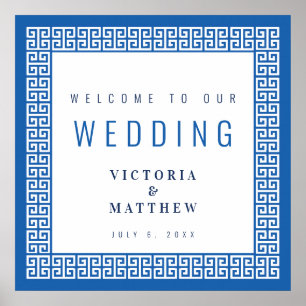 Póster Cartel de bienvenida de boda Mediterráneo Blue Gre