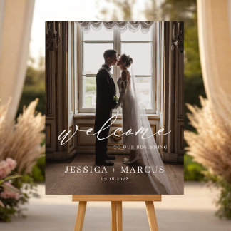 Póster Cartel de bienvenida de boda minimalista con foto