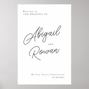 Póster Cartel de bienvenida de boda minimalista en negro 