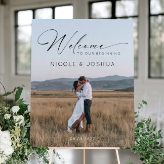 Póster Cartel de bienvenida de boda moderna con foto