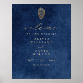 Póster Cartel de bienvenida de boda náutico azul marino m