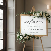 Cartel de bienvenida de boda negro blanco elegante