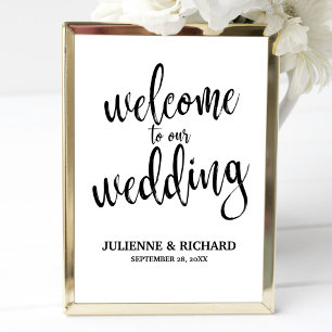 Póster Cartel de Bienvenida de Boda Negro y Blanco 8x10
