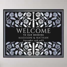 Póster Cartel de bienvenida de boda real con espada de pl